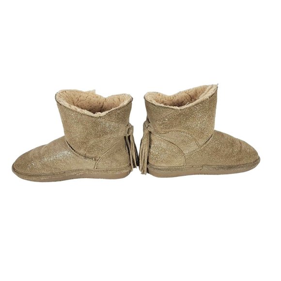 Bearpaw Youth Sz 4 Sparkle Suede Boots Wool Blend & Sheepskin Sherpa Lined XLNT - Picture 4 of 9